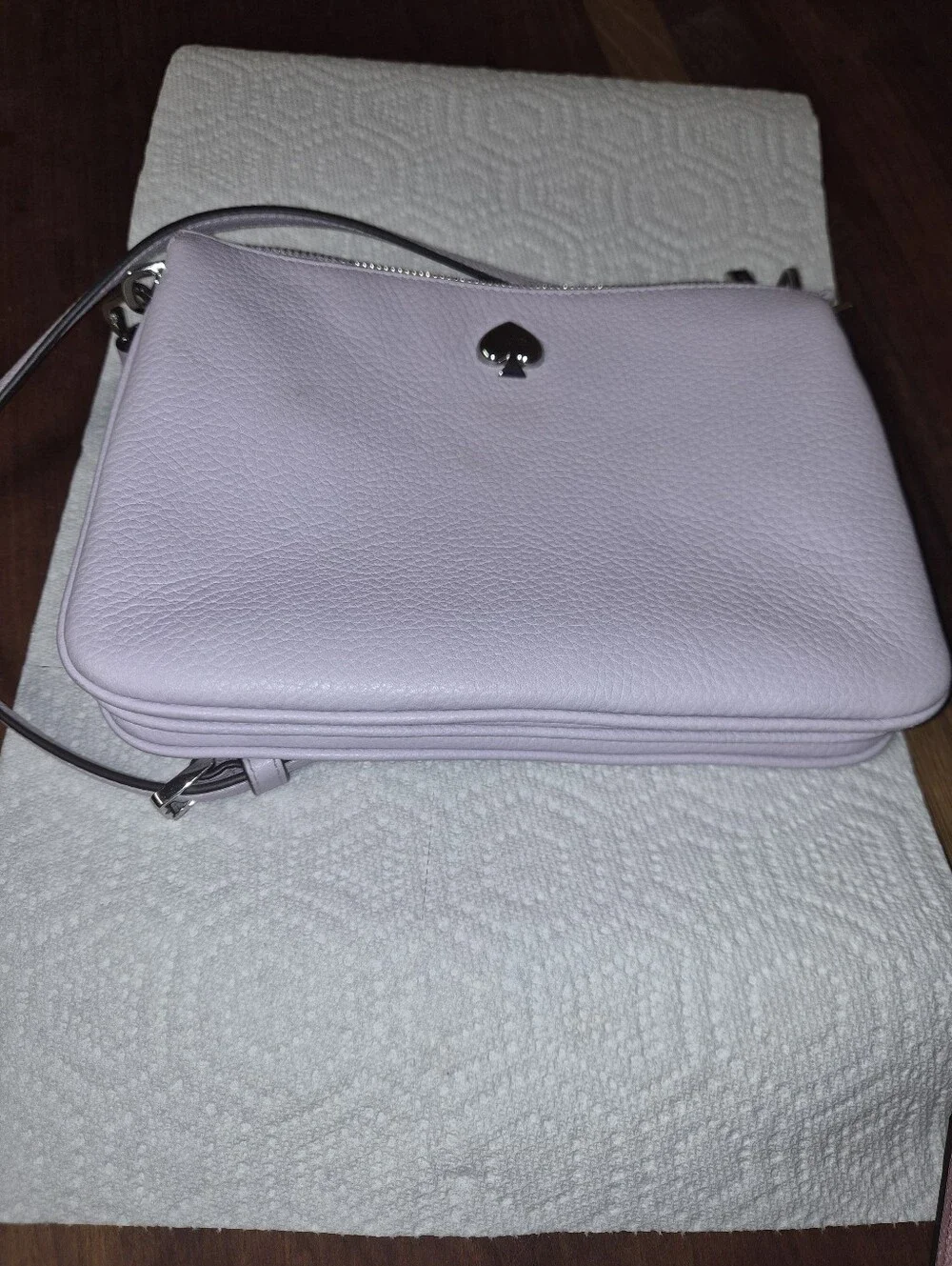 kate spade light lavender pebble leather crossbody with spade emblem